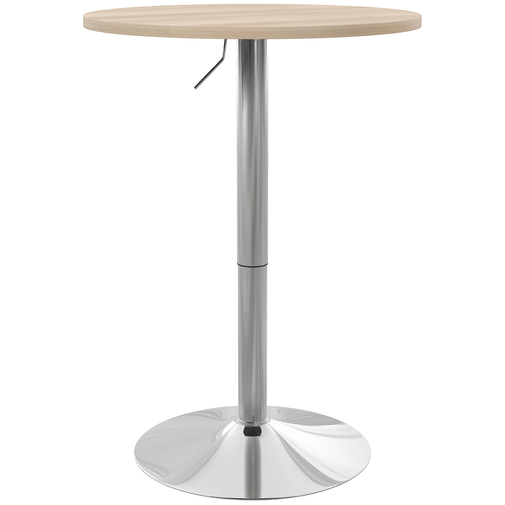 Round Bar Table High Kitchen Table Adjustable Height 69-91 cm with 360° Rotating Tabletop Natural and Gray Steel Base