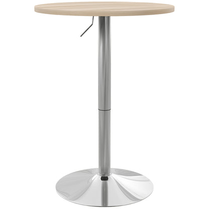 Round Bar Table High Kitchen Table Adjustable Height 69-91 cm with 360° Rotating Tabletop Natural and Gray Steel Base