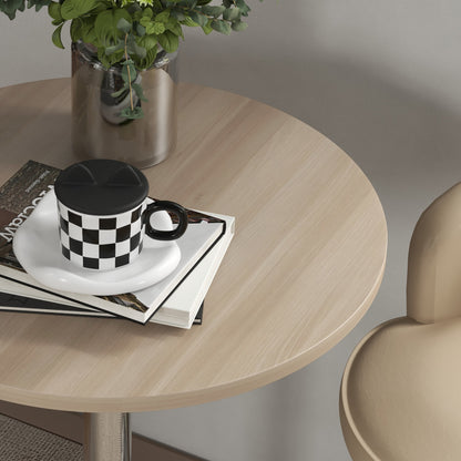 Round Bar Table High Kitchen Table Adjustable Height 69-91 cm with 360° Rotating Tabletop Natural and Gray Steel Base