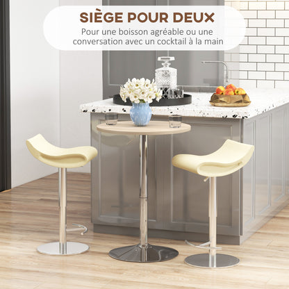 Round Bar Table High Kitchen Table Adjustable Height 69-91 cm with 360° Rotating Tabletop Natural and Gray Steel Base
