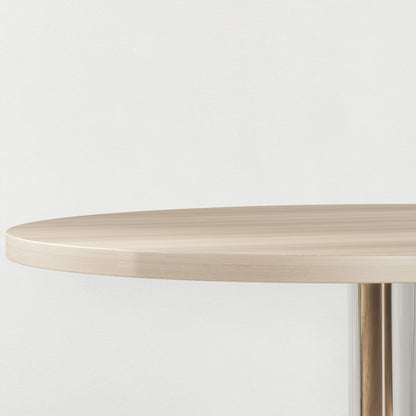 Round Bar Table High Kitchen Table Adjustable Height 69-91 cm with 360° Rotating Tabletop Natural and Gray Steel Base