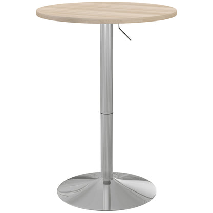 Round Bar Table High Kitchen Table Adjustable Height 69-91 cm with 360° Rotating Tabletop Natural and Gray Steel Base