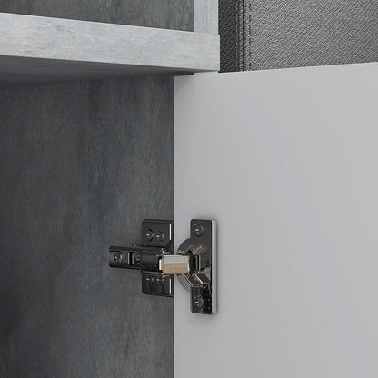 Entryway 4-in-1 Coat Rack Mobile with Mirror, Hooks, and Adjustable Interior Shelves, Multi-Purpose Wood Entryway Mobile with Drawer, 145x29x184 cm, Gray and White