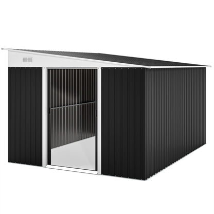8.9m² Steel Garden Shed with 2 Air Vents, Tool Shed with Sloping Roof, Double Sliding Lockable Doors and Gloves, 280x345x169/201cm, Black