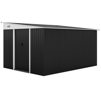 8.9m² Steel Garden Shed with 2 Air Vents, Tool Shed with Sloping Roof, Double Sliding Lockable Doors and Gloves, 280x345x169/201cm, Black