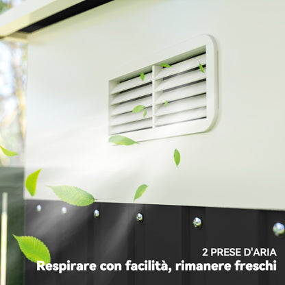 8.9m² Steel Garden Shed with 2 Air Vents, Tool Shed with Sloping Roof, Double Sliding Lockable Doors and Gloves, 280x345x169/201cm, Black