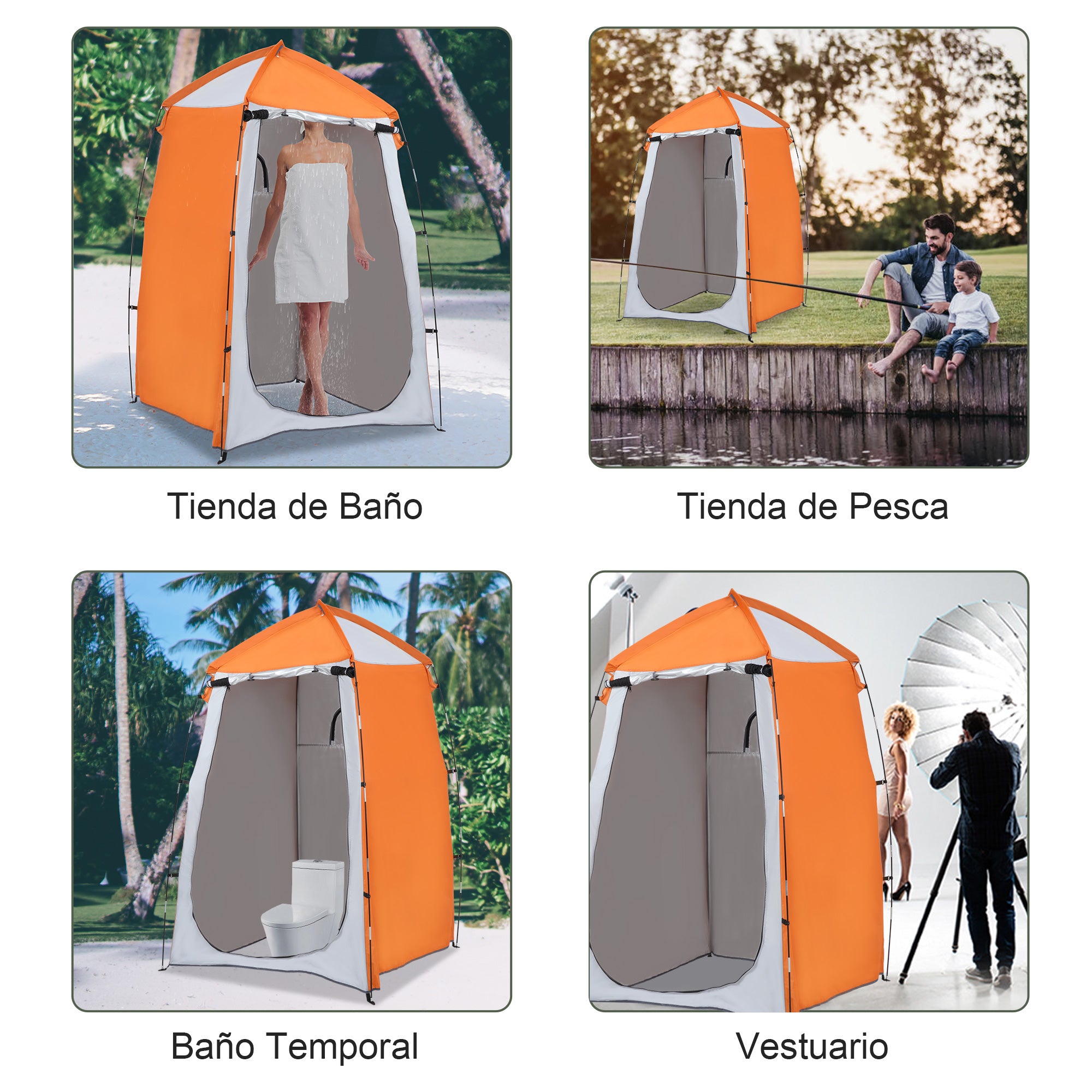 Portable Camping Shower Tent UV25+ Privacy Tent Instant Tent for Bathroom Dressing Room Toilet with Window Pocket and Carry Bag 123x121x198 cm Orange
