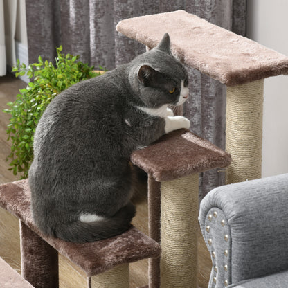 Cat Stairs 4-Step Pet Stairs with Scratching Posts Ball Dog Stairs Animal Stairs for Cats up to 5 kg Plush Jute Brown 60 x 40 x 64 cm