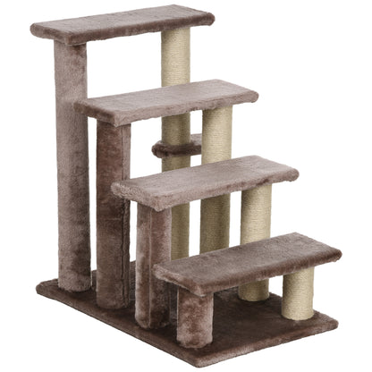 Cat Stairs 4-Step Pet Stairs with Scratching Posts Ball Dog Stairs Animal Stairs for Cats up to 5 kg Plush Jute Brown 60 x 40 x 64 cm