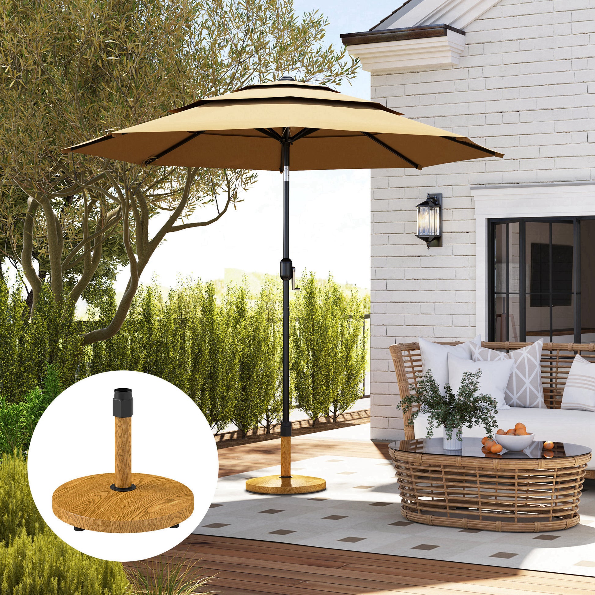 Round Umbrella Base Umbrella Stand with Adjustable Pads Cement-Filled 24.5 kg Weight for Natural Garden Terrace