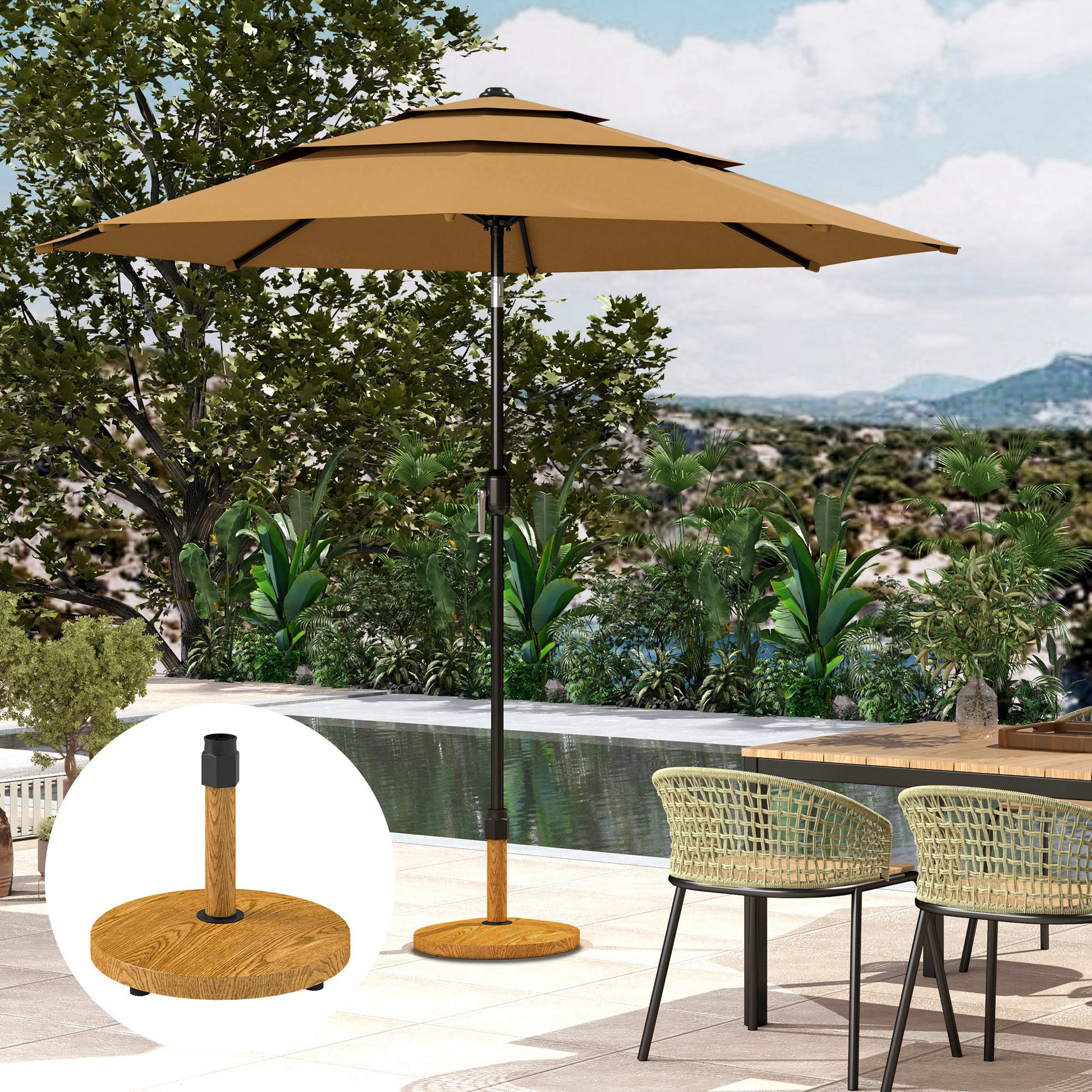 Round Umbrella Base Umbrella Stand with Adjustable Pads Cement-Filled 24.5 kg Weight for Natural Garden Terrace