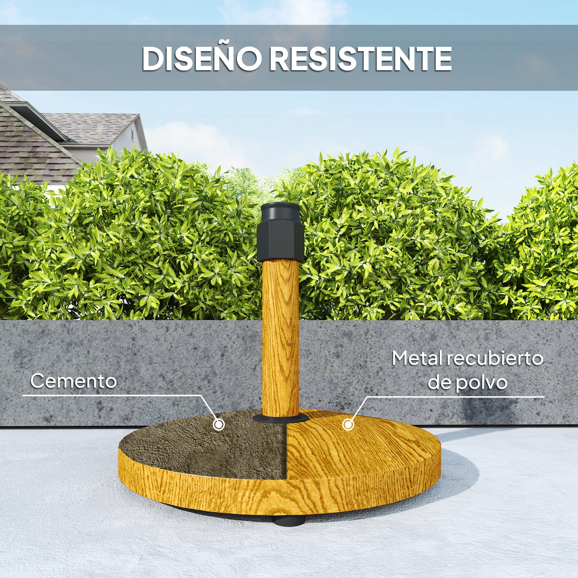 Round Umbrella Base Umbrella Stand with Adjustable Pads Cement-Filled 24.5 kg Weight for Natural Garden Terrace