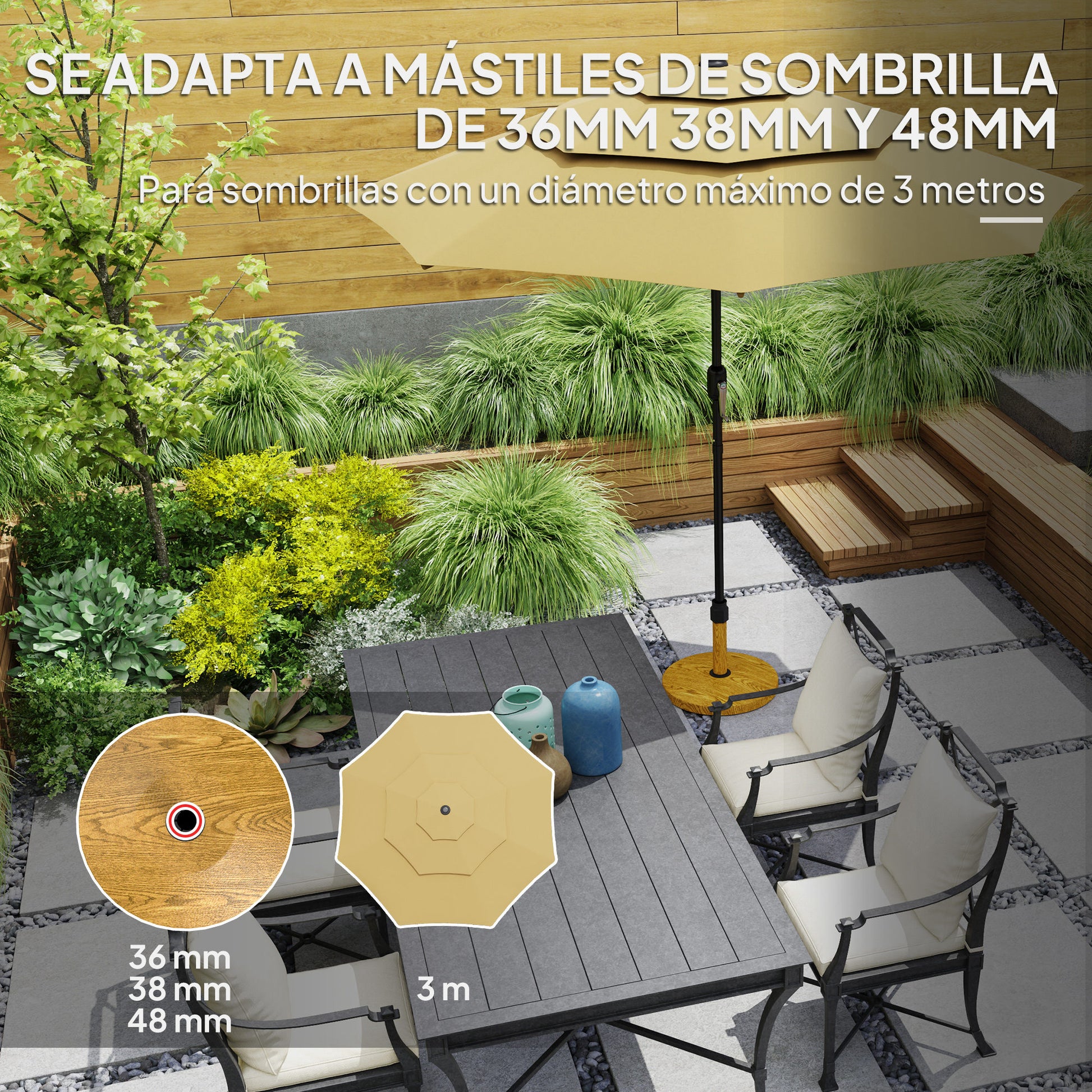 Round Umbrella Base Umbrella Stand with Adjustable Pads Cement-Filled 24.5 kg Weight for Natural Garden Terrace