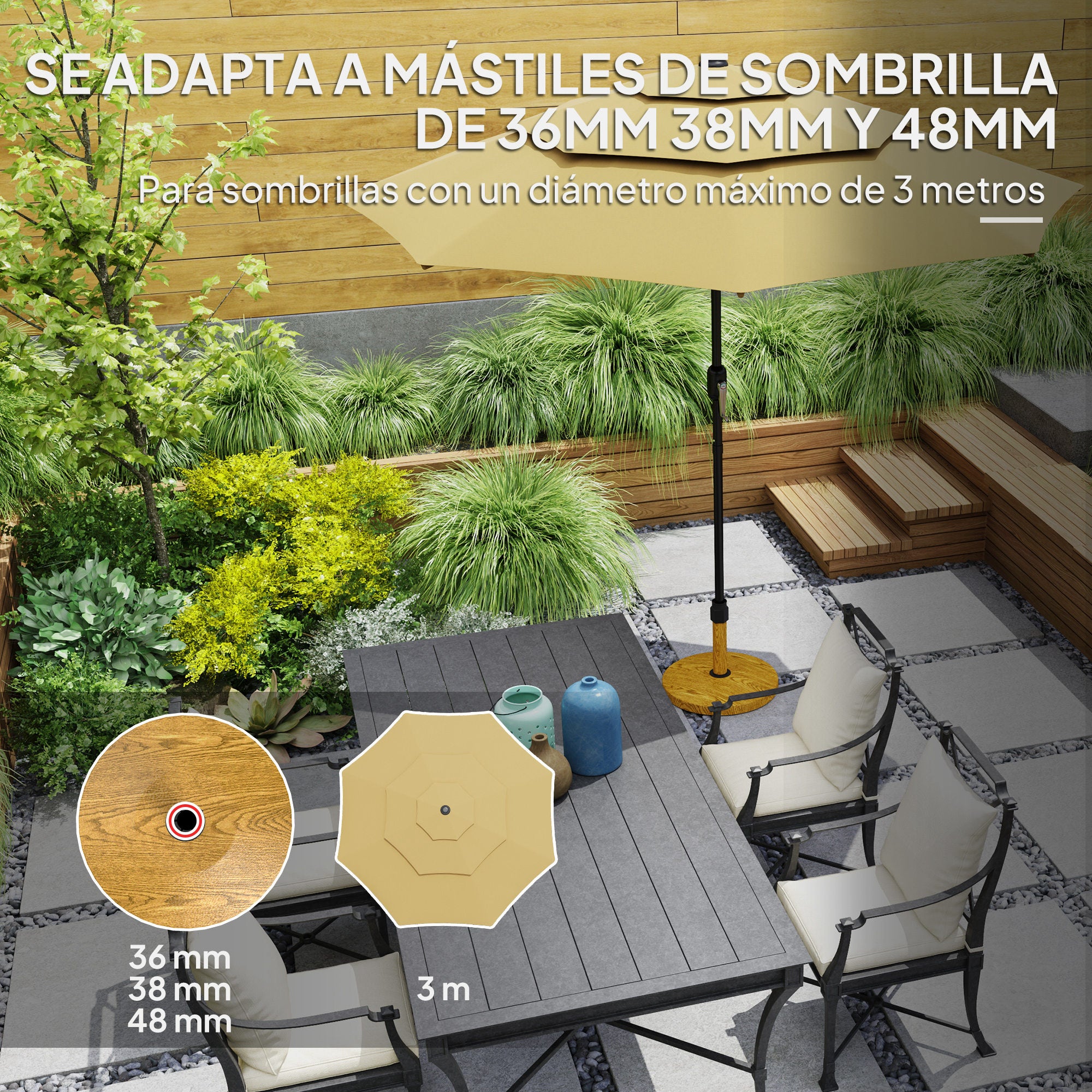 Round Umbrella Base Umbrella Stand with Adjustable Pads Cement-Filled 24.5 kg Weight for Natural Garden Terrace