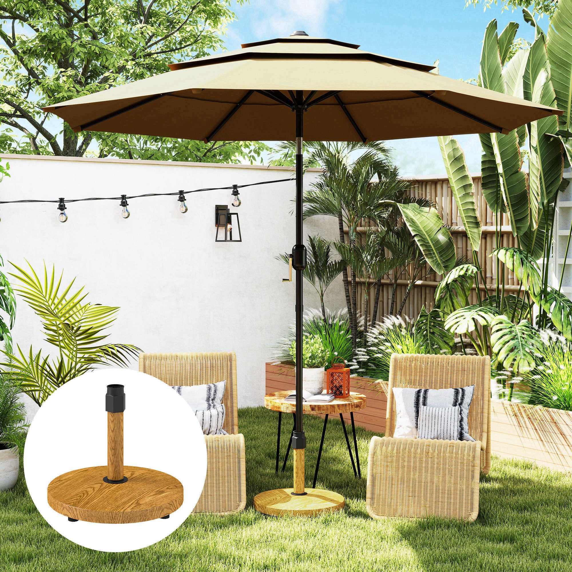 Round Umbrella Base Umbrella Stand with Adjustable Pads Cement-Filled 24.5 kg Weight for Natural Garden Terrace