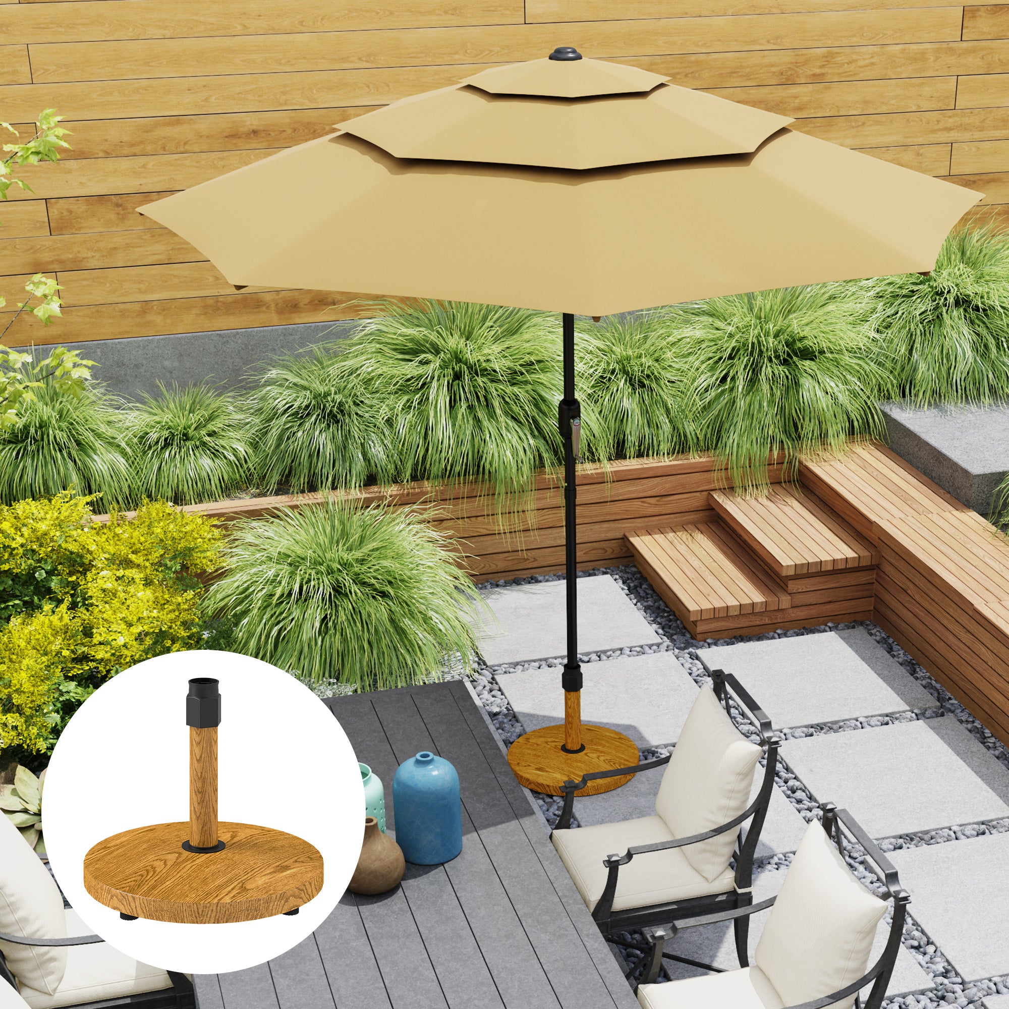 Round Umbrella Base Umbrella Stand with Adjustable Pads Cement-Filled 24.5 kg Weight for Natural Garden Terrace