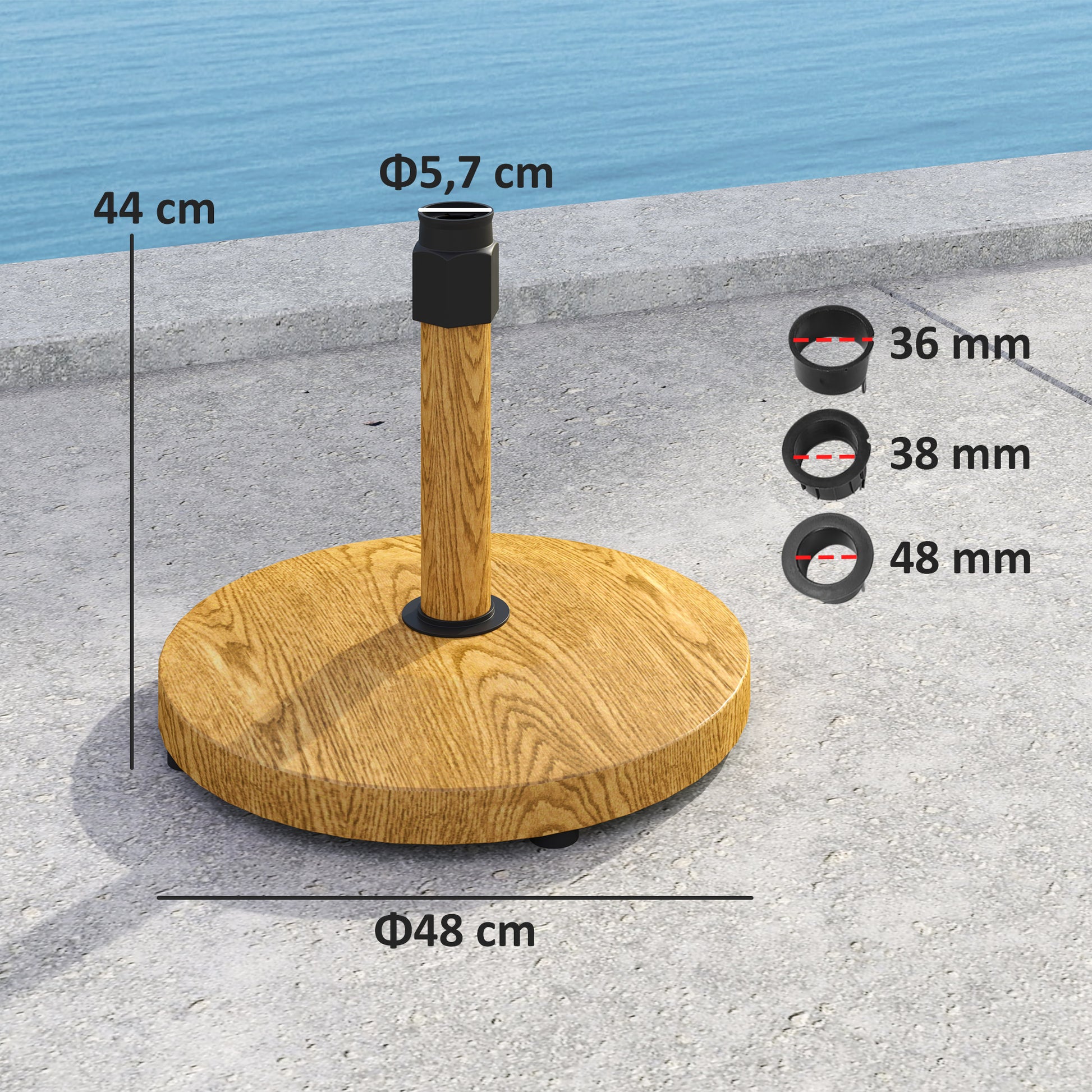 Round Umbrella Base Umbrella Stand with Adjustable Pads Cement-Filled 24.5 kg Weight for Natural Garden Terrace