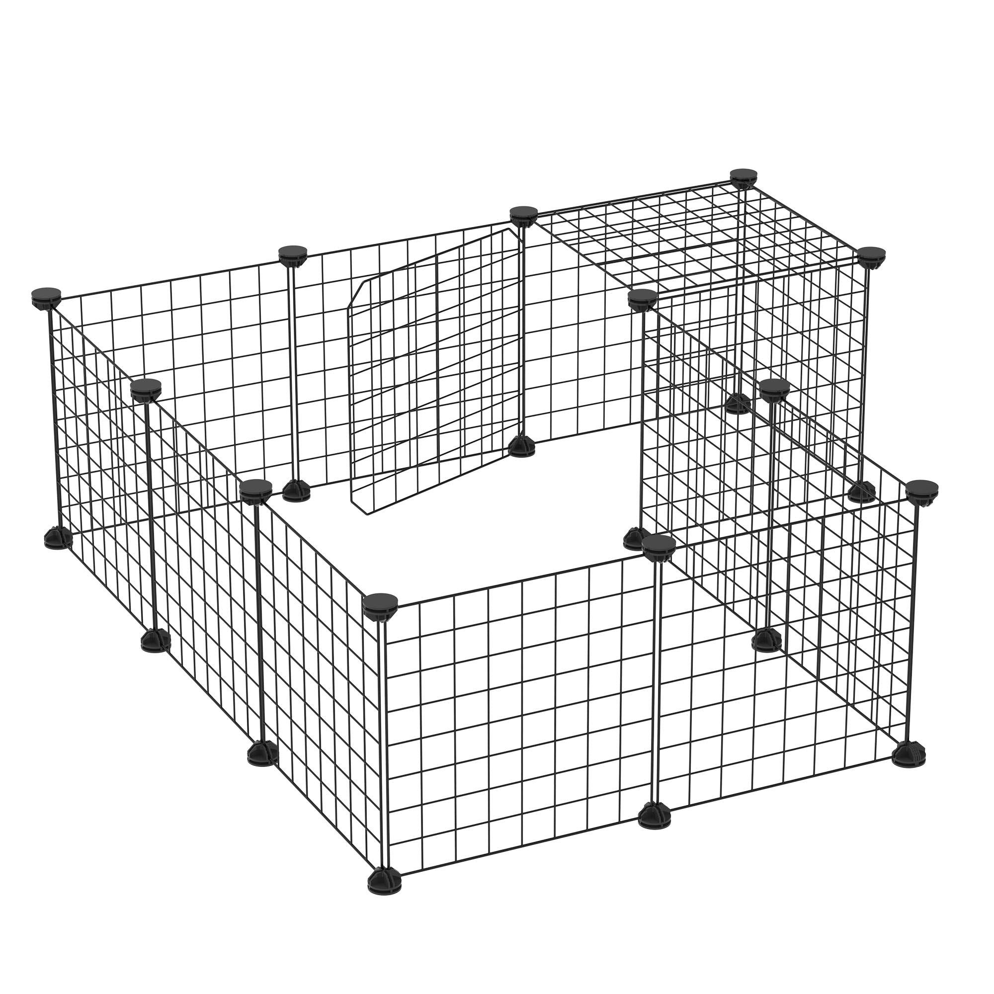 Small Animal DIY Fence with 24 Panels Pet Playpen with Wire Mesh Modular Cage for Guinea Pigs Rabbits Chinchillas 105x105x70 cm Black