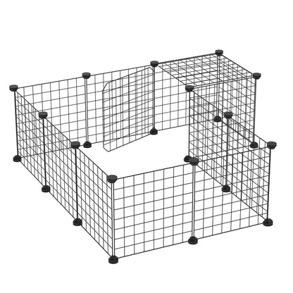 Small Animal DIY Fence with 24 Panels Pet Playpen with Wire Mesh Modular Cage for Guinea Pigs Rabbits Chinchillas 105x105x70 cm Black