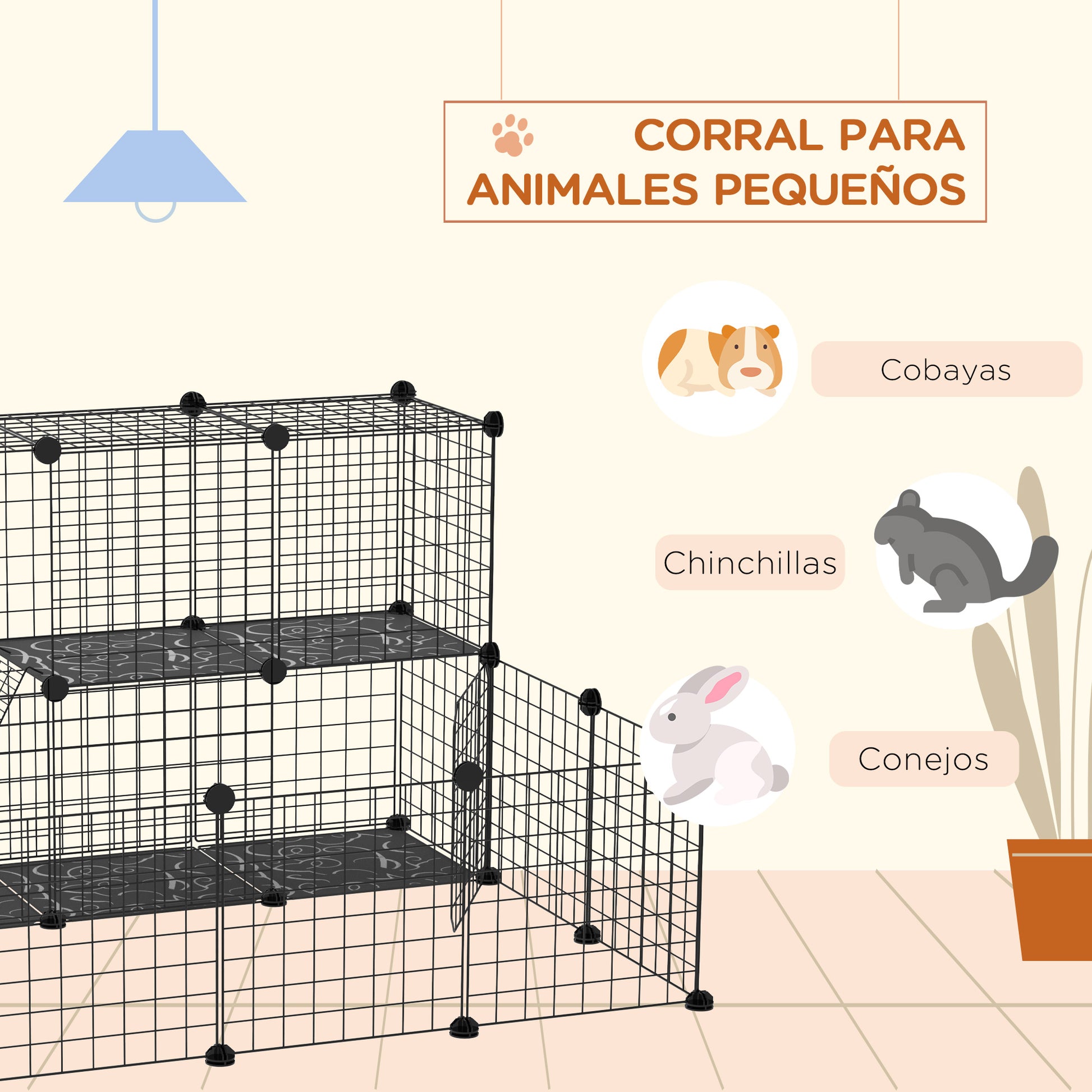Small Animal DIY Fence with 24 Panels Pet Playpen with Wire Mesh Modular Cage for Guinea Pigs Rabbits Chinchillas 105x105x70 cm Black