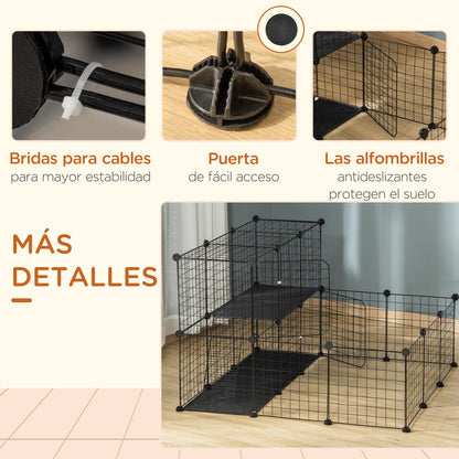 Small Animal DIY Fence with 24 Panels Pet Playpen with Wire Mesh Modular Cage for Guinea Pigs Rabbits Chinchillas 105x105x70 cm Black