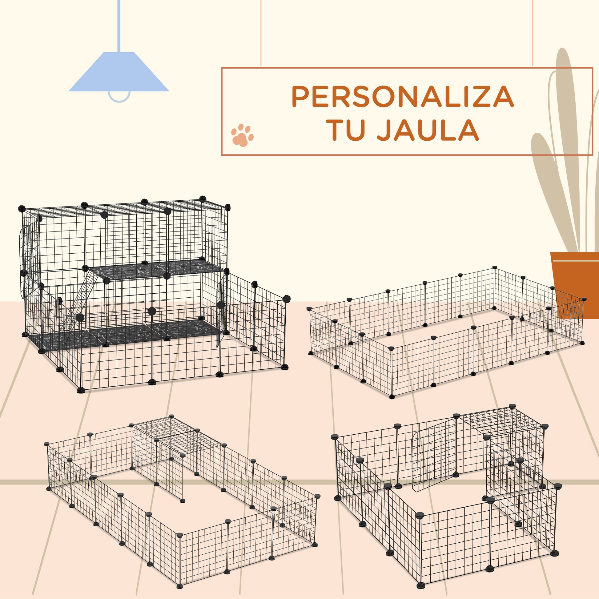 Small Animal DIY Fence with 24 Panels Pet Playpen with Wire Mesh Modular Cage for Guinea Pigs Rabbits Chinchillas 105x105x70 cm Black