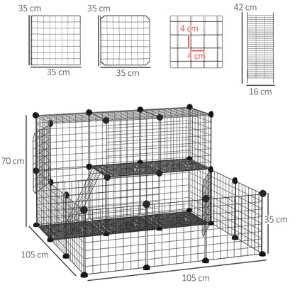 Small Animal DIY Fence with 24 Panels Pet Playpen with Wire Mesh Modular Cage for Guinea Pigs Rabbits Chinchillas 105x105x70 cm Black