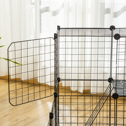 Small Animal DIY Fence with 24 Panels Pet Playpen with Wire Mesh Modular Cage for Guinea Pigs Rabbits Chinchillas 105x105x70 cm Black