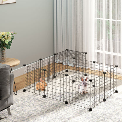 Small Animal DIY Fence with 24 Panels Pet Playpen with Wire Mesh Modular Cage for Guinea Pigs Rabbits Chinchillas 105x105x70 cm Black