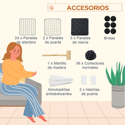 Small Animal DIY Fence with 24 Panels Pet Playpen with Wire Mesh Modular Cage for Guinea Pigs Rabbits Chinchillas 105x105x70 cm Black