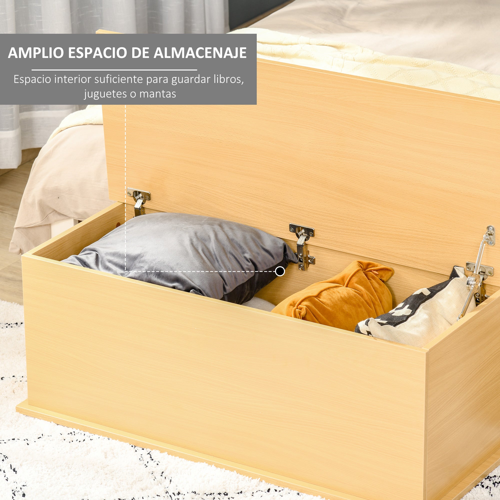 Wooden Storage Chest Ottoman with Lid for Storage in Bedroom Living Room Max. Load 120 kg 100x40x40 cm Natural