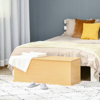 Wooden Storage Chest Ottoman with Lid for Storage in Bedroom Living Room Max. Load 120 kg 100x40x40 cm Natural
