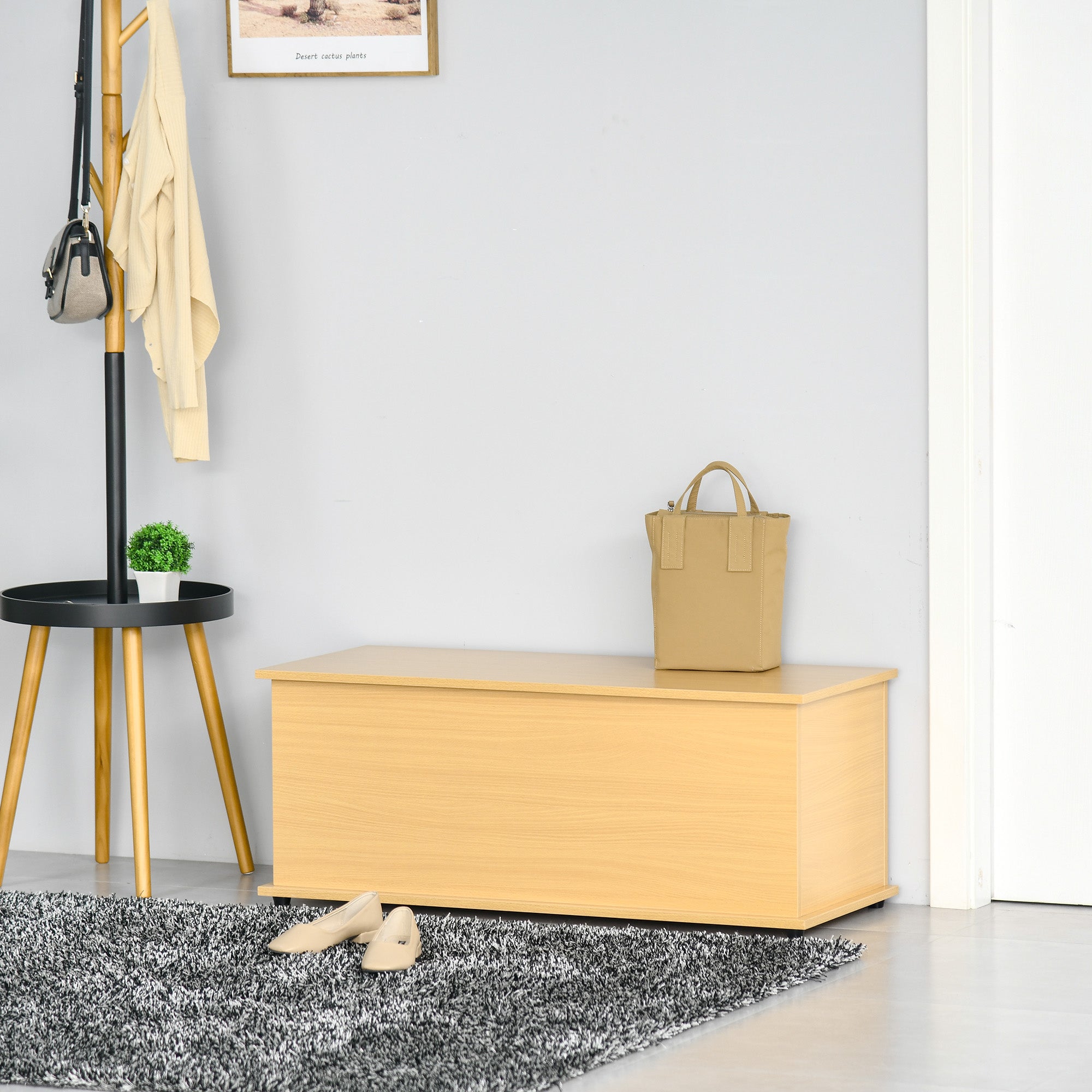 Wooden Storage Chest Ottoman with Lid for Storage in Bedroom Living Room Max. Load 120 kg 100x40x40 cm Natural