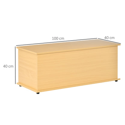 Wooden Storage Chest Ottoman with Lid for Storage in Bedroom Living Room Max. Load 120 kg 100x40x40 cm Natural
