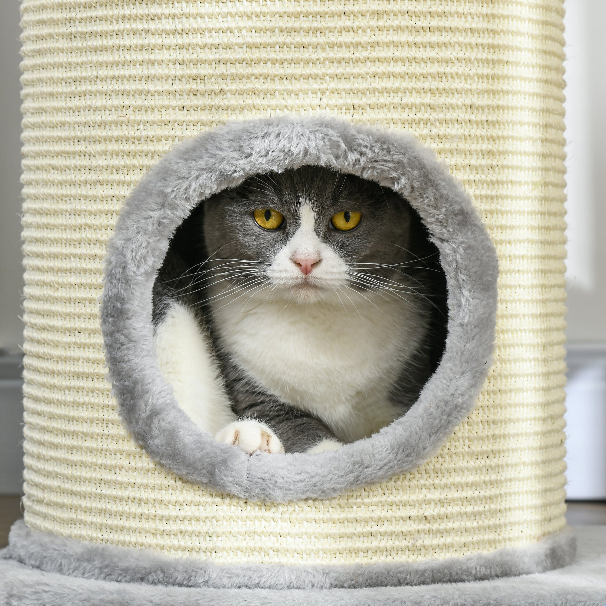 Cat Tree, 100 cm, Climbing Tree with Scratching Post, Cat Scratcher with Sisal Pole and Play Ball, Cat Furniture with Cushion, Plush, Gray