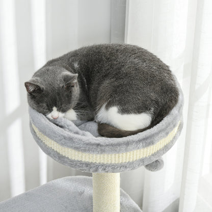 Cat Tree, 100 cm, Climbing Tree with Scratching Post, Cat Scratcher with Sisal Pole and Play Ball, Cat Furniture with Cushion, Plush, Gray