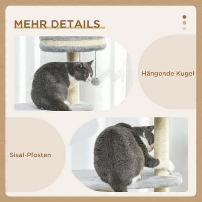 Cat Tree, 100 cm, Climbing Tree with Scratching Post, Cat Scratcher with Sisal Pole and Play Ball, Cat Furniture with Cushion, Plush, Gray