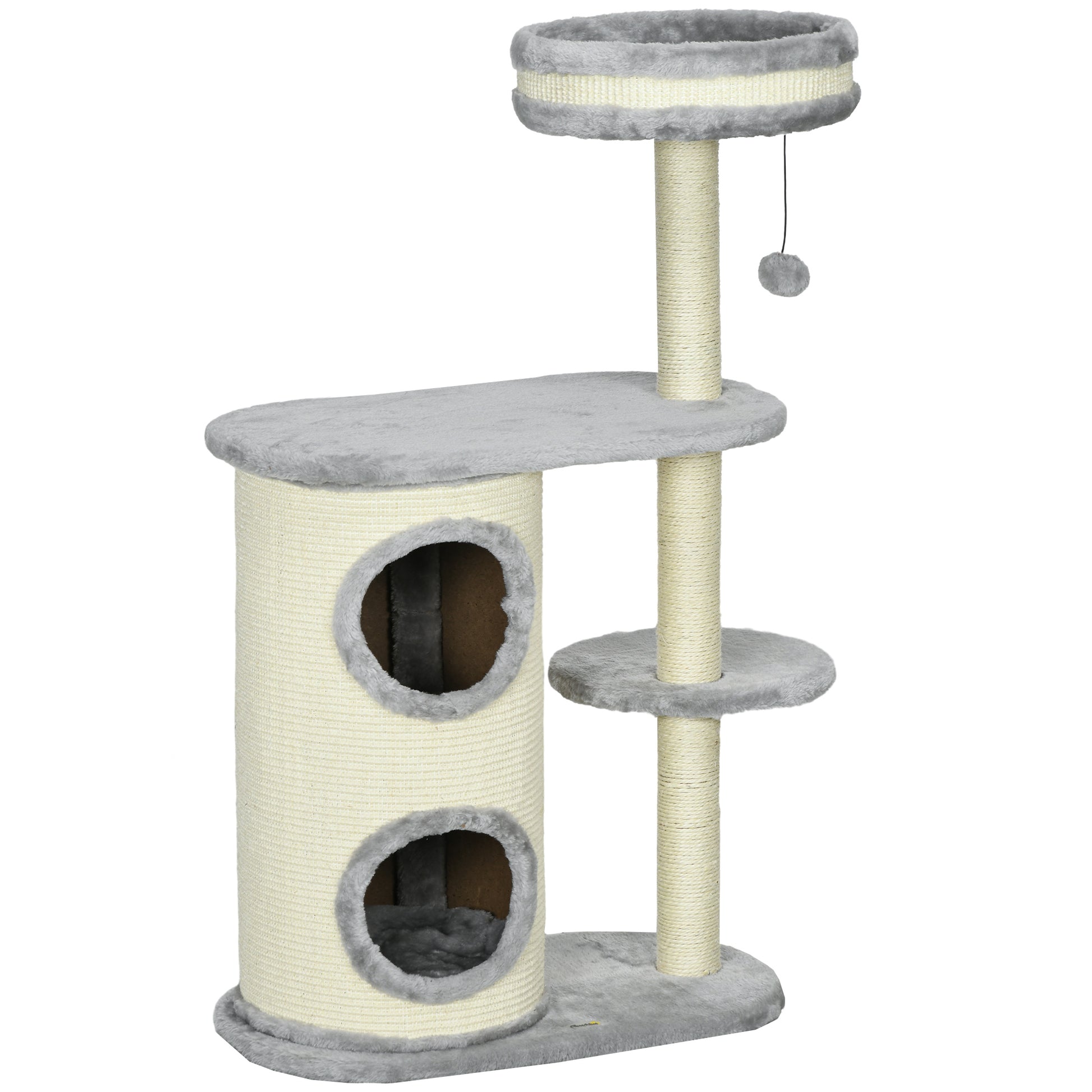 Cat Tree, 100 cm, Climbing Tree with Scratching Post, Cat Scratcher with Sisal Pole and Play Ball, Cat Furniture with Cushion, Plush, Gray