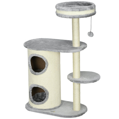 Cat Tree, 100 cm, Climbing Tree with Scratching Post, Cat Scratcher with Sisal Pole and Play Ball, Cat Furniture with Cushion, Plush, Gray