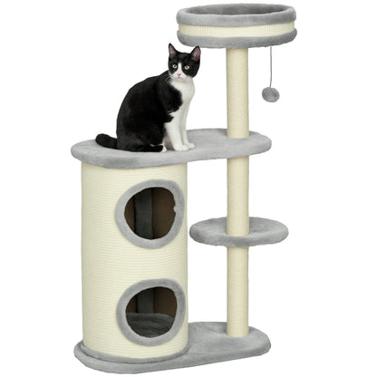 Cat Tree, 100 cm, Climbing Tree with Scratching Post, Cat Scratcher with Sisal Pole and Play Ball, Cat Furniture with Cushion, Plush, Gray
