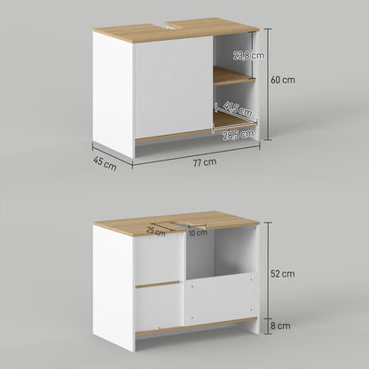 Under Sink Cabinet Modern Bathroom Cabinet with Compartments and Door 77x45x60 cm White and Natural