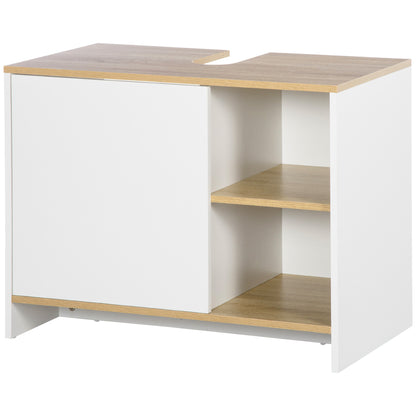Under Sink Cabinet Modern Bathroom Cabinet with Compartments and Door 77x45x60 cm White and Natural