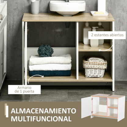 Under Sink Cabinet Modern Bathroom Cabinet with Compartments and Door 77x45x60 cm White and Natural