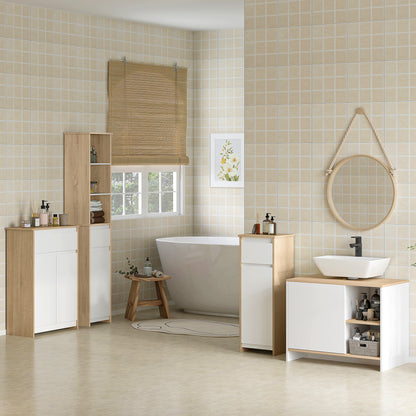 Under Sink Cabinet Modern Bathroom Cabinet with Compartments and Door 77x45x60 cm White and Natural