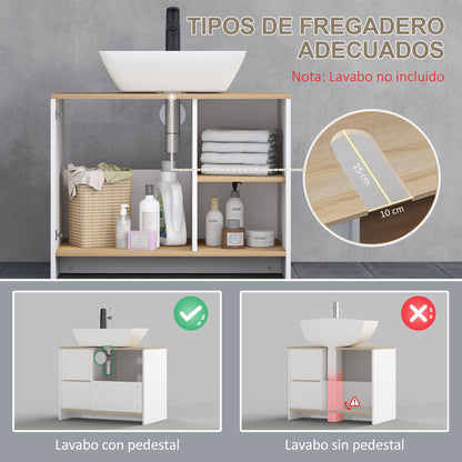 Under Sink Cabinet Modern Bathroom Cabinet with Compartments and Door 77x45x60 cm White and Natural