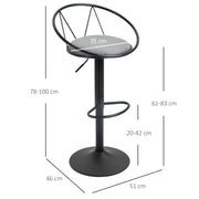 Set of 2 Neo-Retro Design Bar Stools with Adjustable Swivel Metal Footrest Black Grey Linen