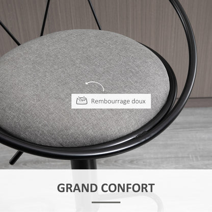 Set of 2 Neo-Retro Design Bar Stools with Adjustable Swivel Metal Footrest Black Grey Linen