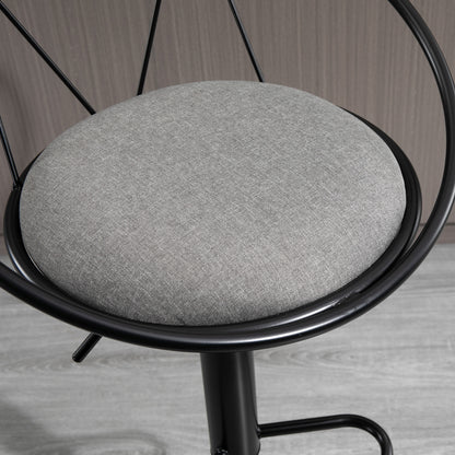 Set of 2 Neo-Retro Design Bar Stools with Adjustable Swivel Metal Footrest Black Grey Linen