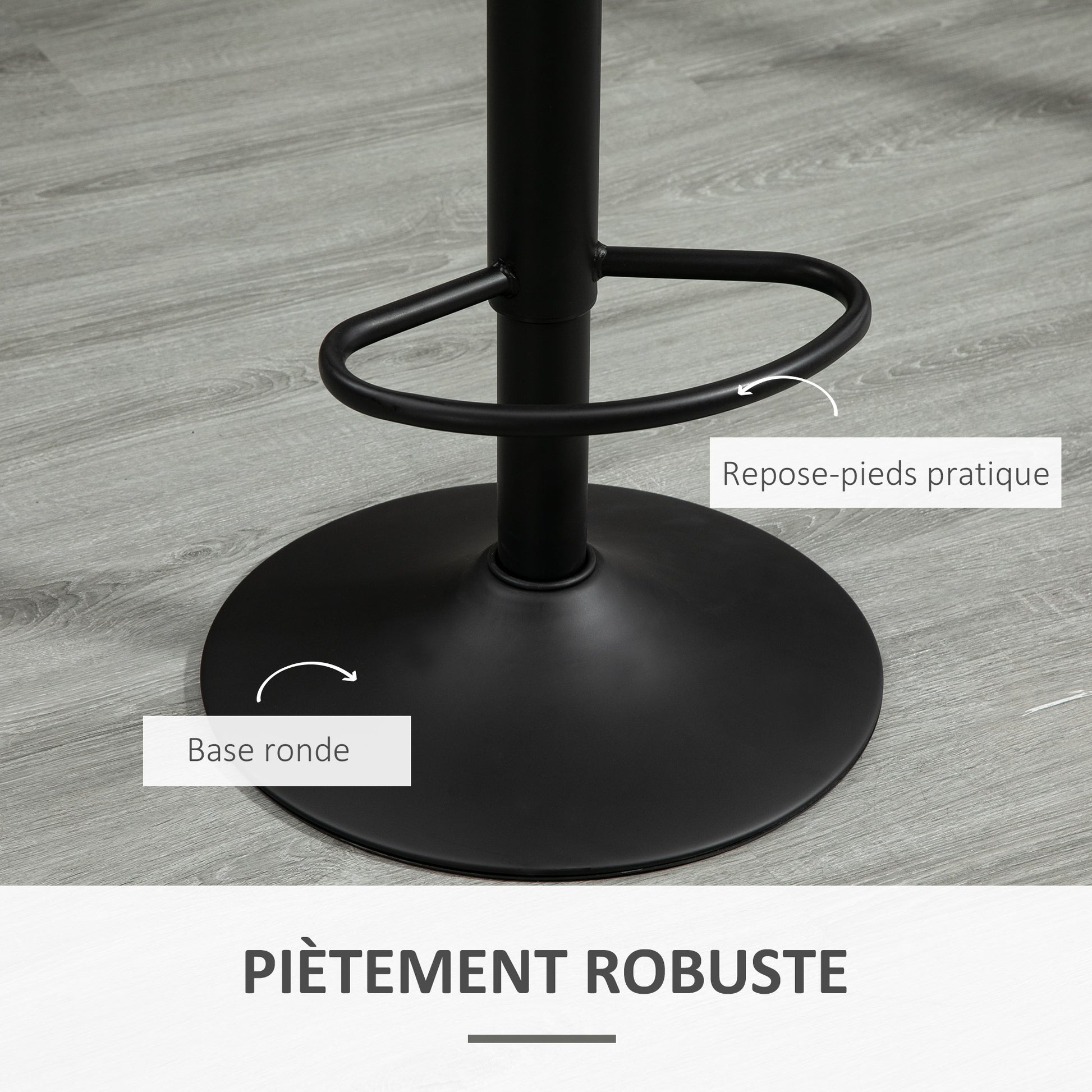 Set of 2 Neo-Retro Design Bar Stools with Adjustable Swivel Metal Footrest Black Grey Linen