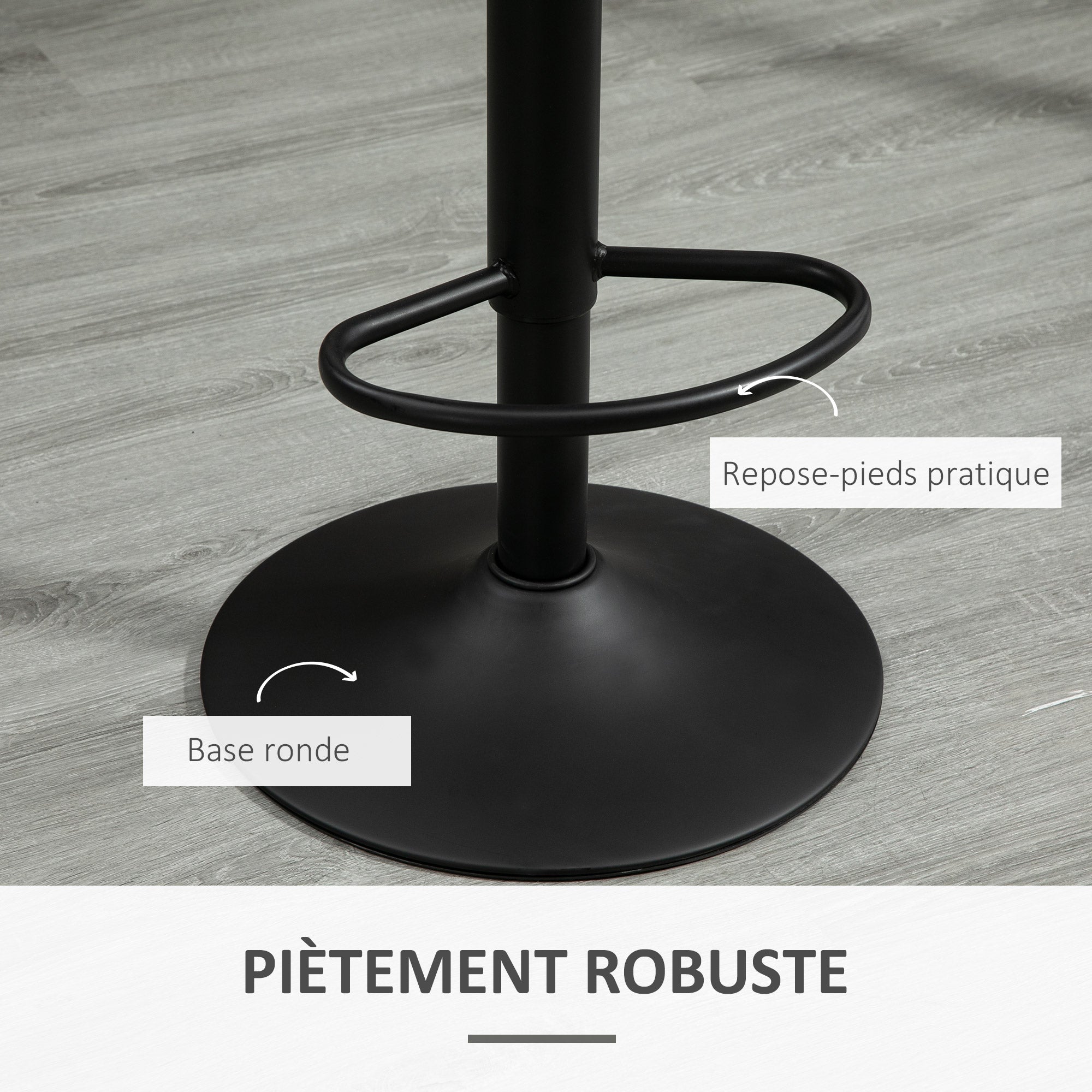 Set of 2 Neo-Retro Design Bar Stools with Adjustable Swivel Metal Footrest Black Grey Linen